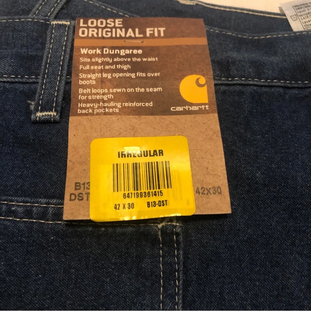 Carhartt Mens 42X30 Loose Original Fit Work Dungaree Jean B13-DST Irregular - Picture 2 of 13